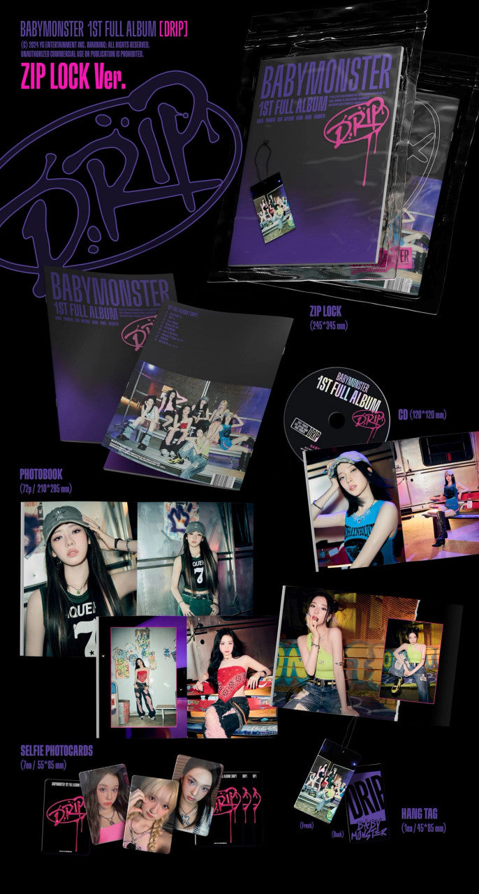 BABYMONSTER Drip YG 予約特典 中華 中国 7種セット PRE-ORDER) BABYMONSTER - [DRIP] 1st FULL Album YG TAG ALBUM RANDOM